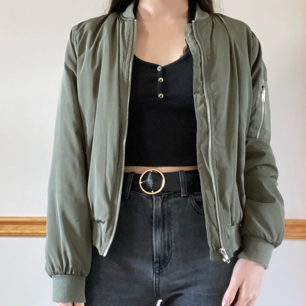 3/$15 Olive green bomber jacket